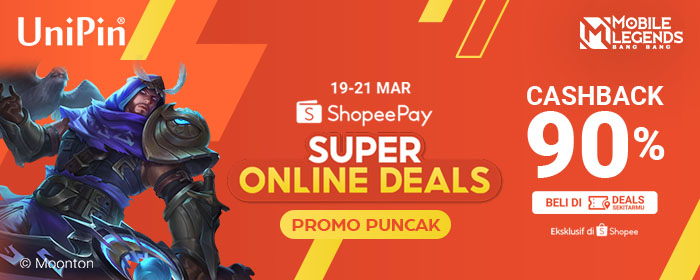 Rayakan Super Online Deals ShopeePay Bareng UniPin Dan Dapatkan Cashback 90% Max Rp 15.000! (Promo 2)